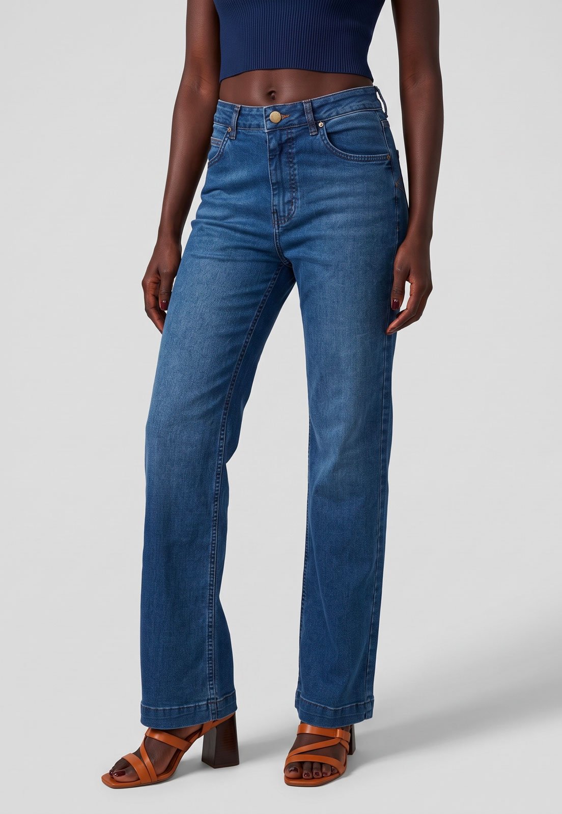 Calça Jeans Feminina Cantão Reta Comfort Azul