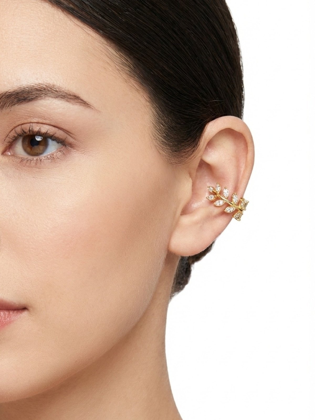 Vista 3 Brinco Piercing Folhas Banhado a Ouro 18k Alexandra Michelassi Semijoias dourado
