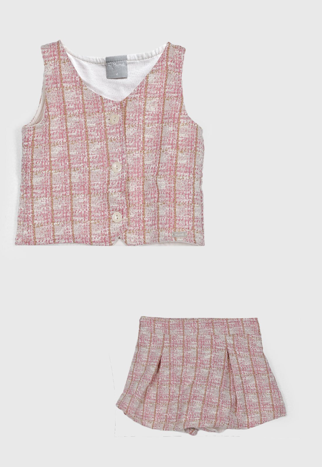 Infantil - Conjunto Curto Brandili Mundi Colete e Short-short-saia Rosa