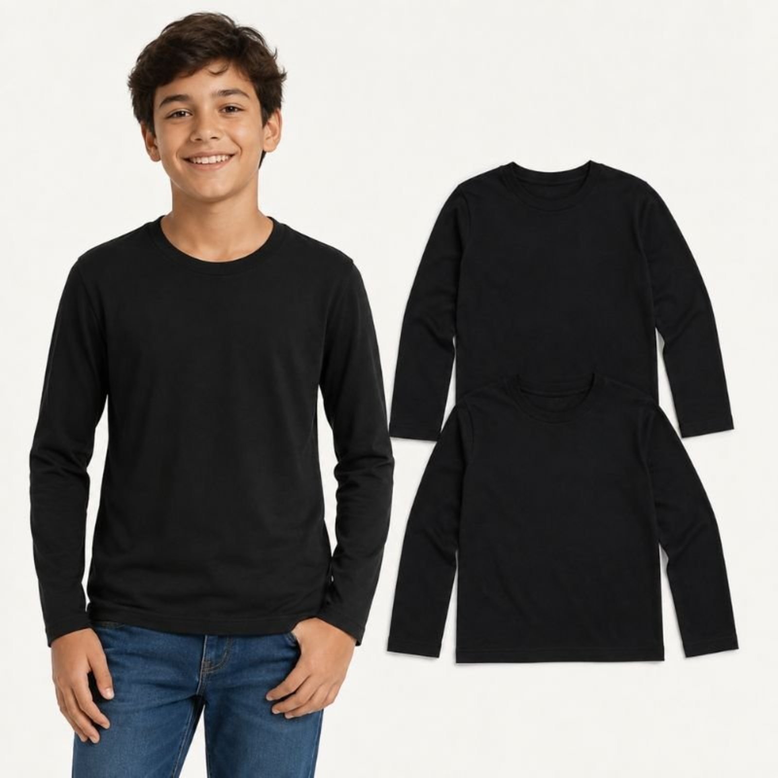 Infantil - Kit 3 Camisetas Básicas Casual Escolar - Preto