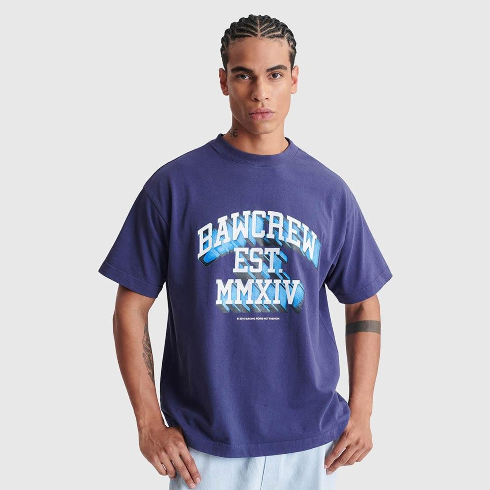 Camiseta Oversized Baw Crew 3D Azul Marinho