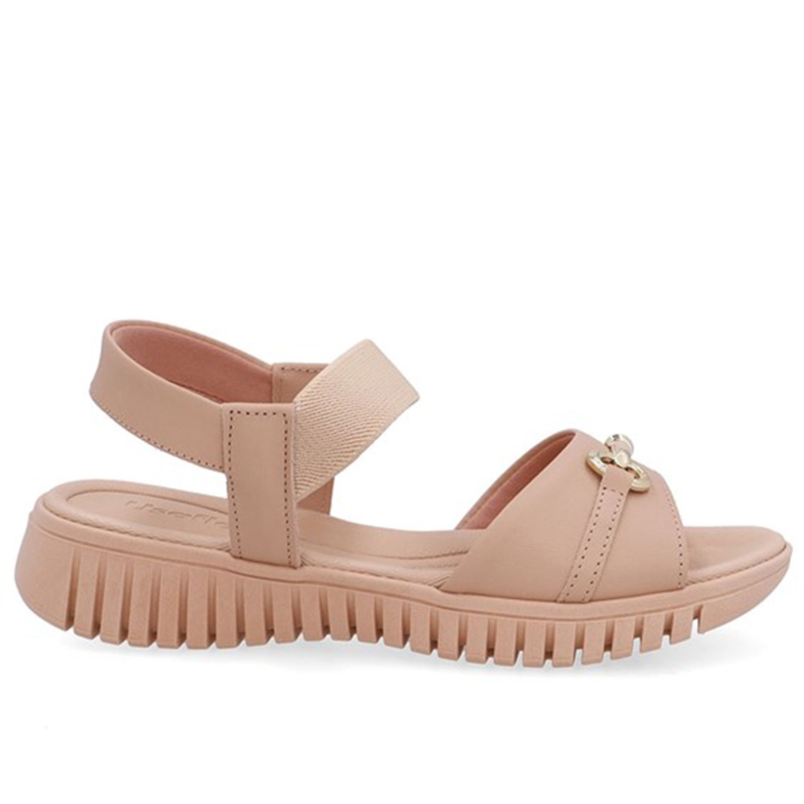 Sandália De Couro Rasteira Usaflex Conforto Enfeite Blush – 006