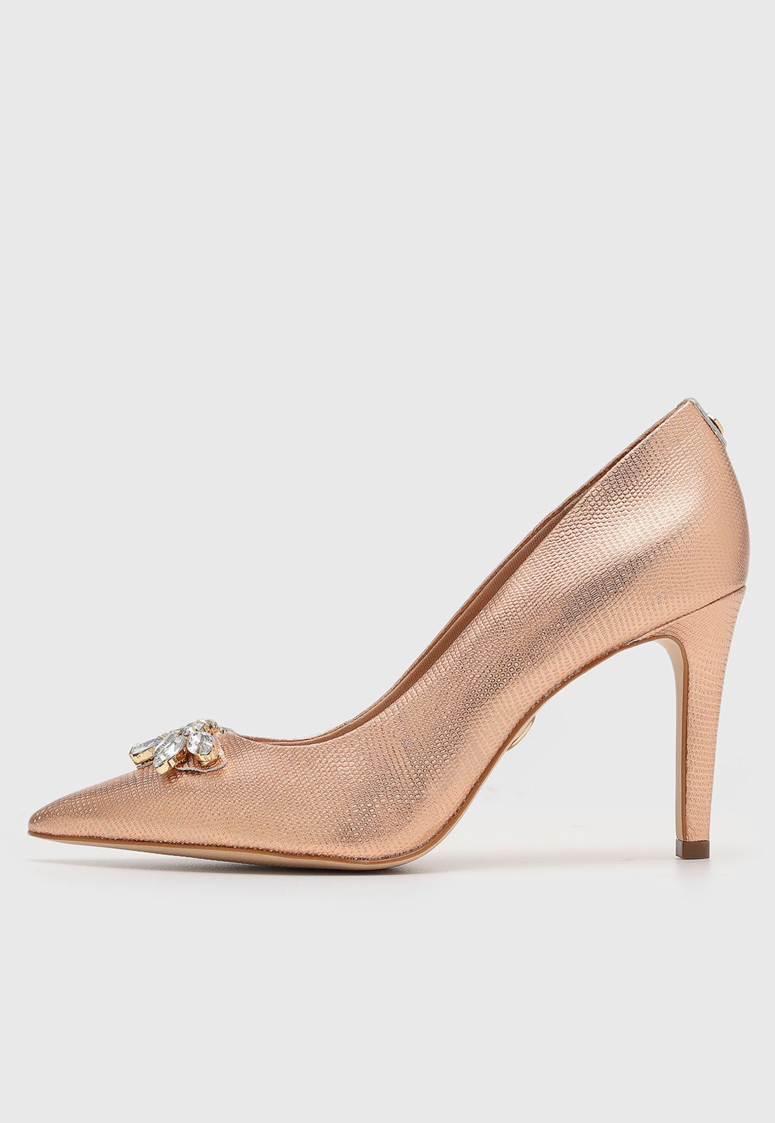 Scarpin Feminino Jorge Bischoff Bico Fino Metalizado com Pedrarias Rosé