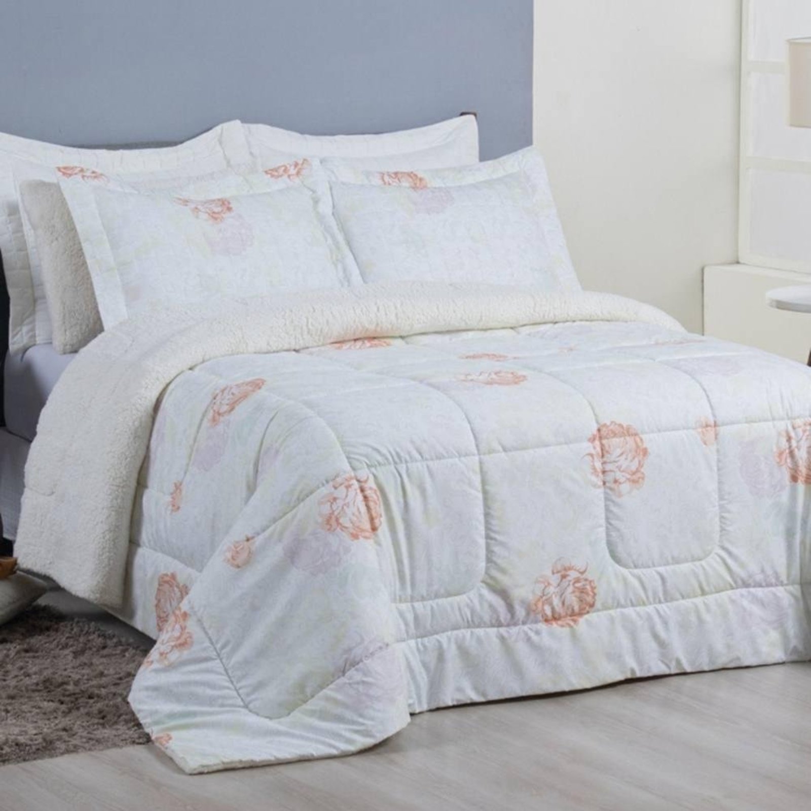 Edredom King Coberdrom Top Line Estampado Hipercal/Sherpa 3 Peças - Garden - 100% Poliester