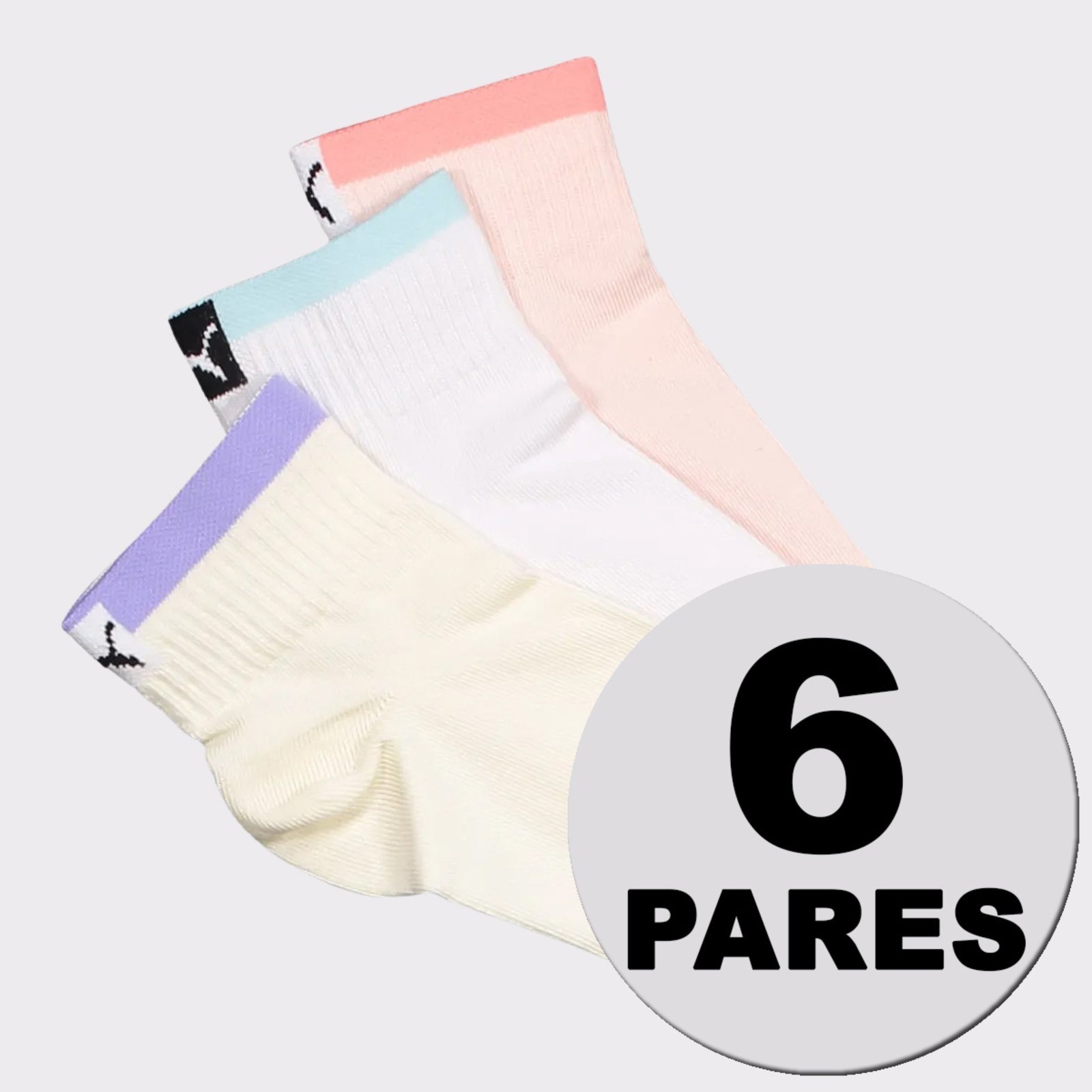 Kit Meias Puma Cano Médio 6 Pares Feminina Branca Rosa Off White