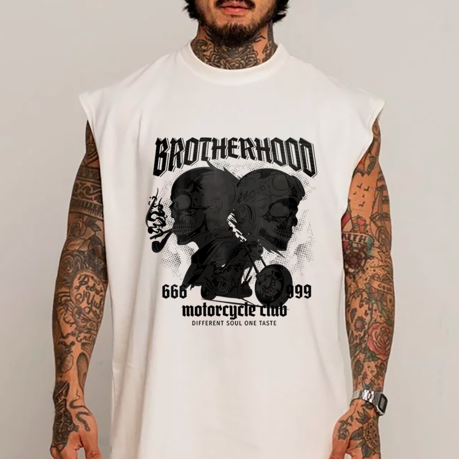 Camiseta Regata Machão Brotherhood Estilo Moto Club Branco