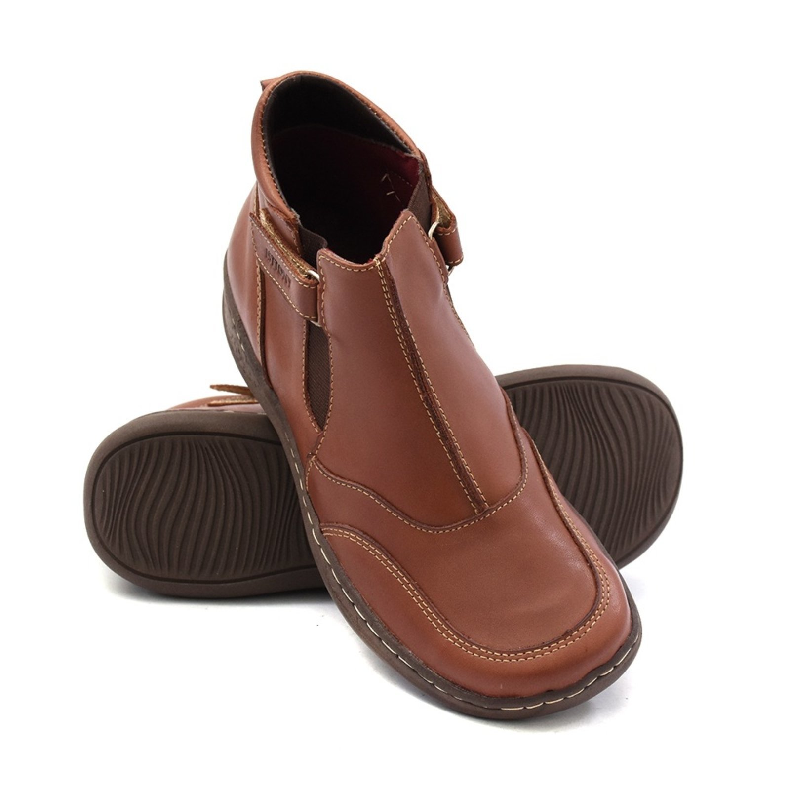 Botas Femininas Isttony Retro de Couro Castor