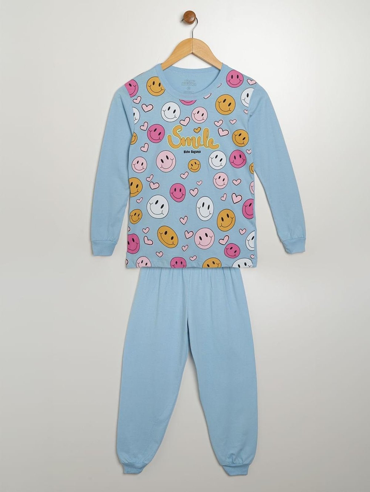 Pijama Longo Brilha Escuro Juvenil Para Menina - AZUL