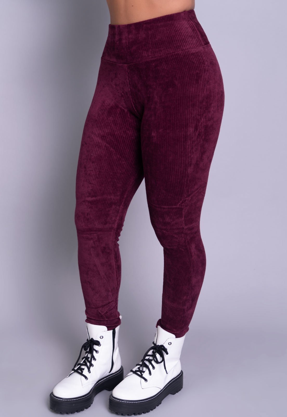 Calça Feminina Legging WLS Modas Veludo Cotelê Vinho