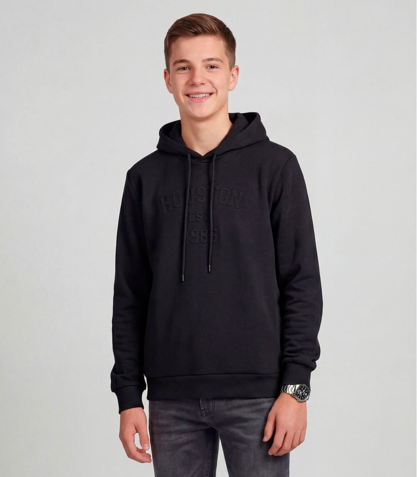 Infantil - Blusão Juvenil Piquet Com Capuz E Bordado Minty Preto
