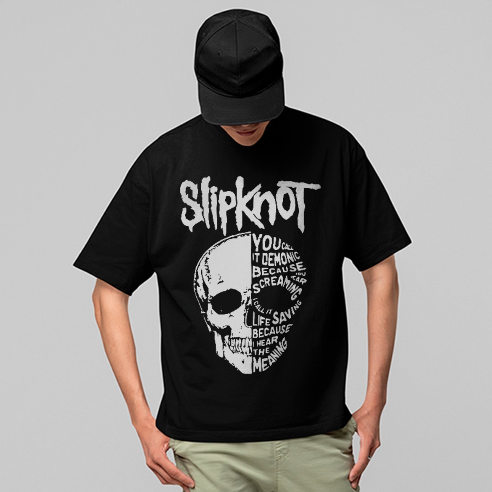 Camiseta Oversized Premium Slipknot Heavy Metal Skull Streetwear Unissex Preto