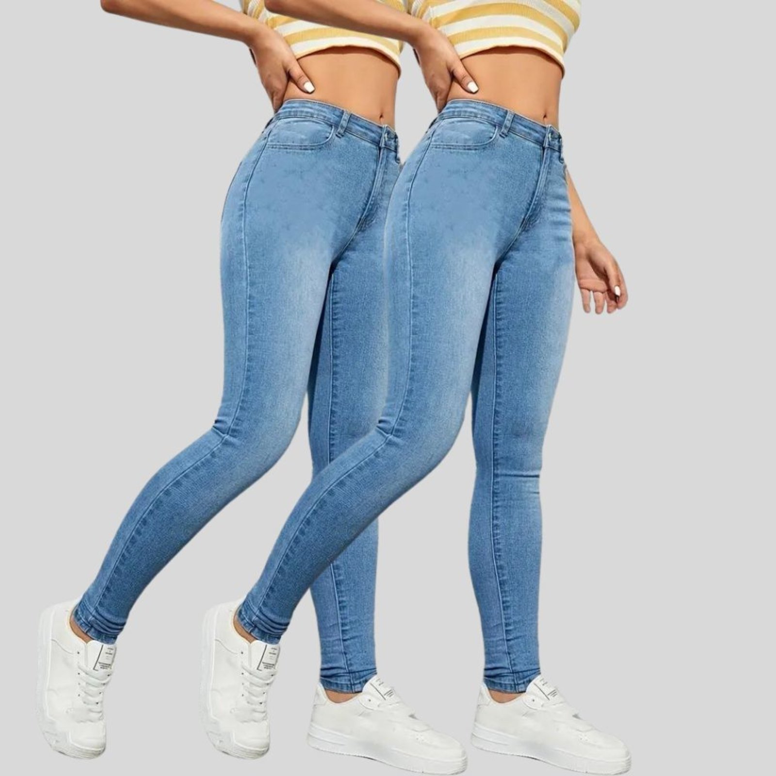 Vista 2 Kit 2 Calça Jeans Feminina Tex Jeans Cintura Alta Skinny com Elastano Confortavel Claro azul TEX JEANS azul