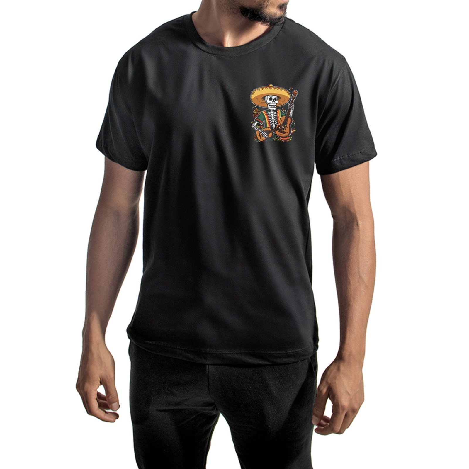 Vista 3 Camisa Masculina Algodão Camiseta Estampada Casual Mexicano ÉPICO CALÇADOS preto ÉPICO CALÇADOS preto