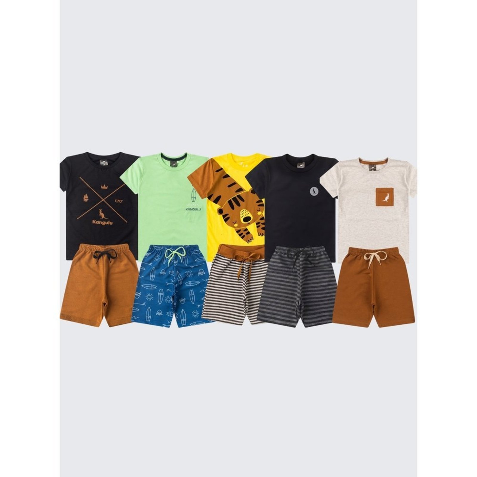 Infantil - Kit 5 Conjuntos Menino Verão em Algodão Sortido P ao 12 Anos