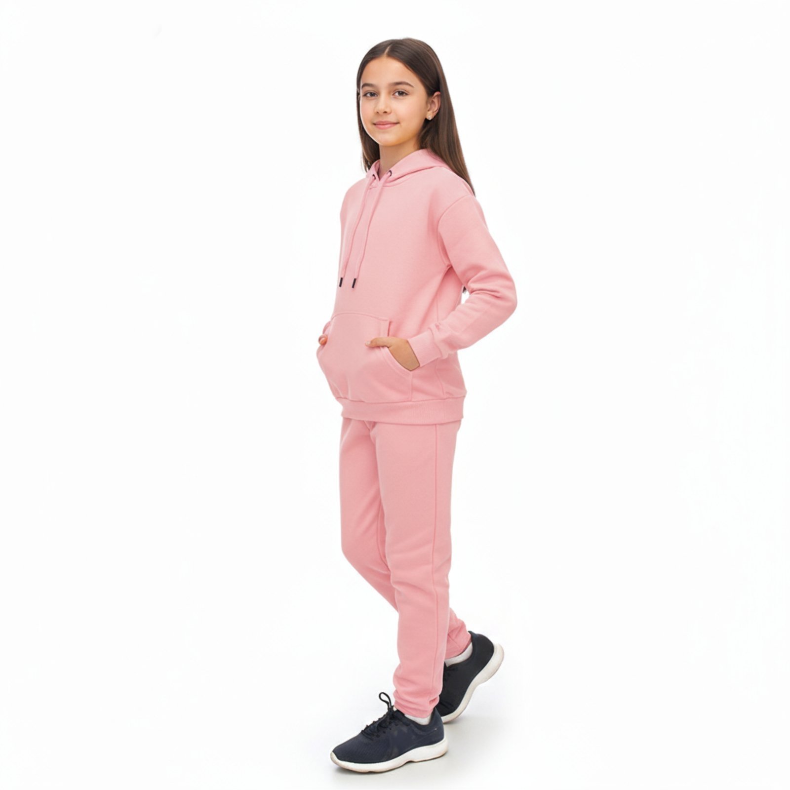 Infantil - Conjunto Em Moletom Blusa Canguru e Capuz E Calça Estilo Jogger Rosa Claro Aliarthe