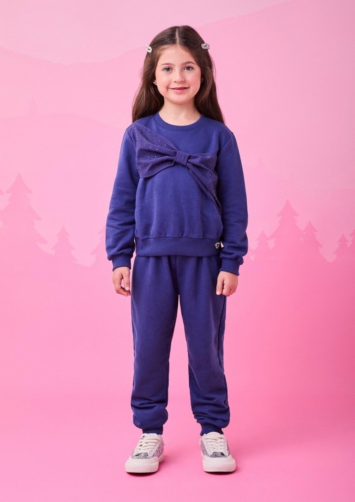 Infantil - Conjunto de Moletom com Laço e Strass