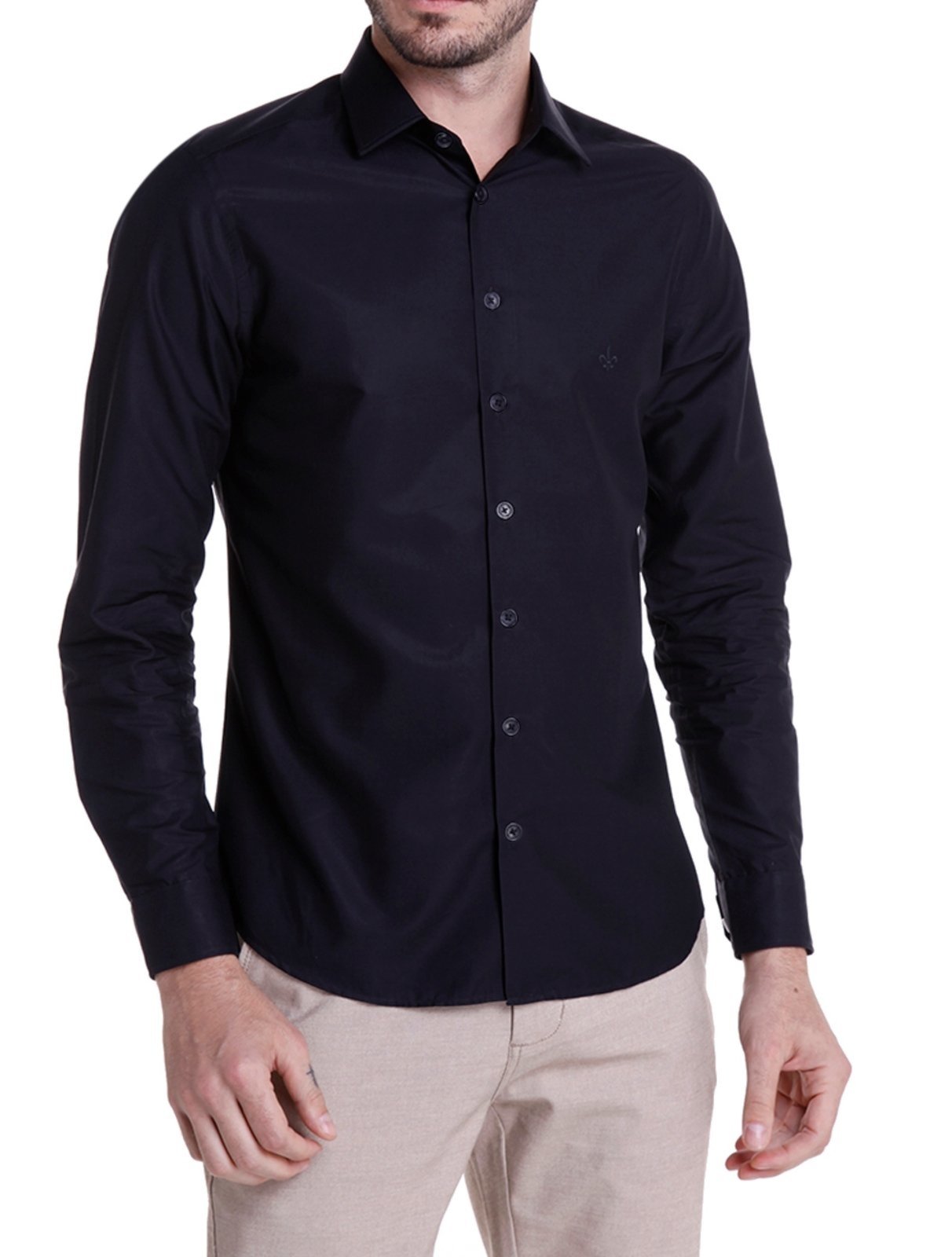 Camisa Dudalina Masculina Milano Tricoline Lisa Preta