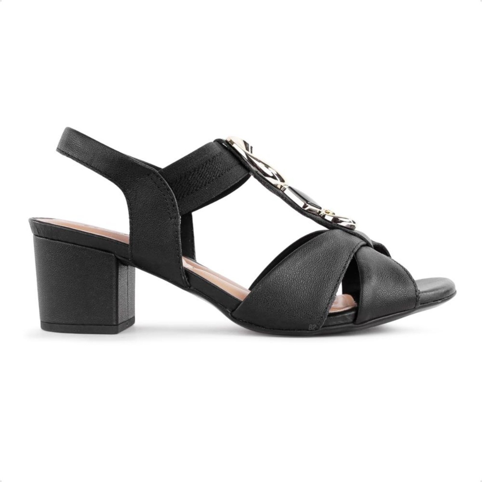 Sandália Usaflex Salto Bloco Pedraria Feminina Preto