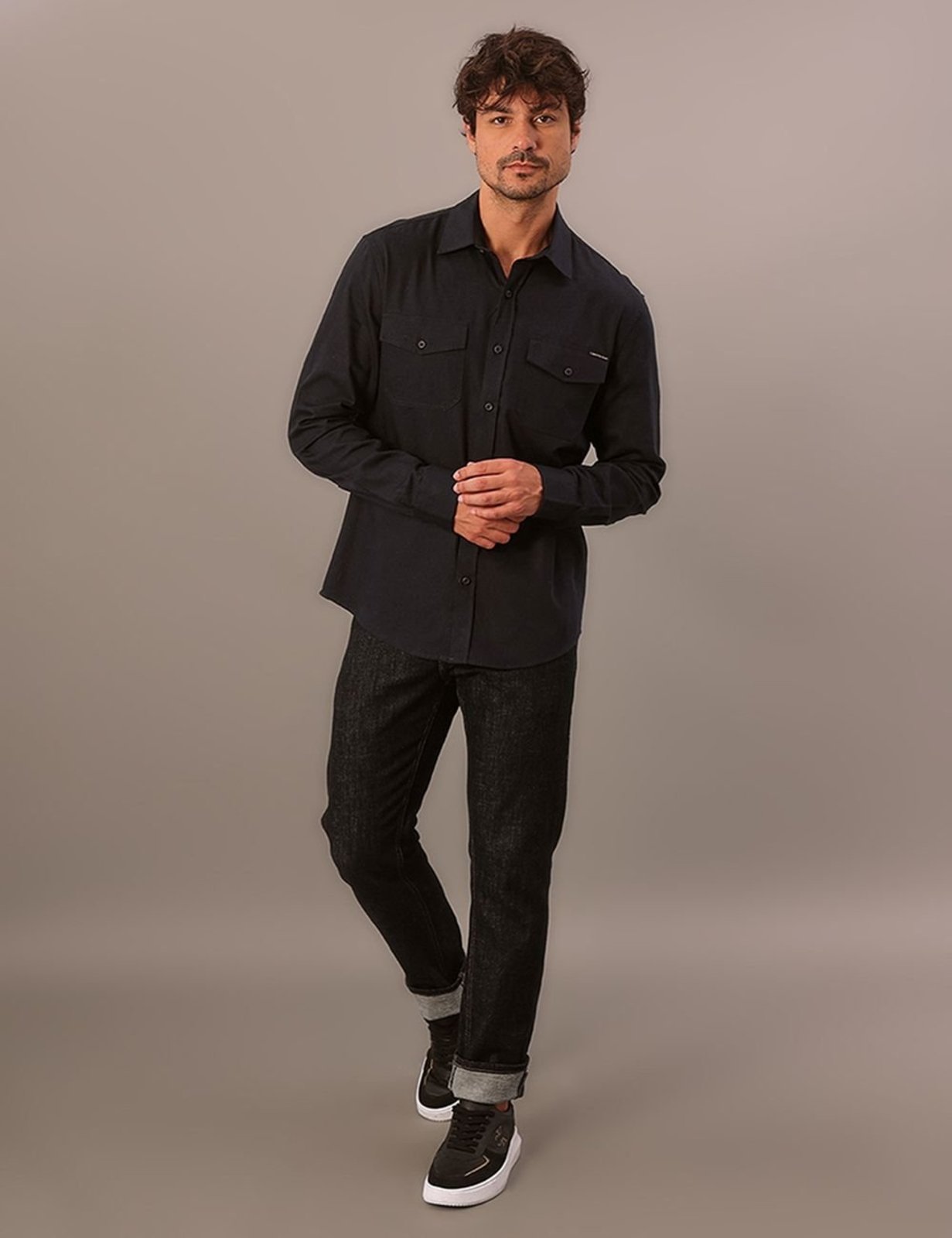 Camisa Manga Longa Calvin Klein Jeans Sarja Com Bolsos - Marinho Calvin Klein Jeans