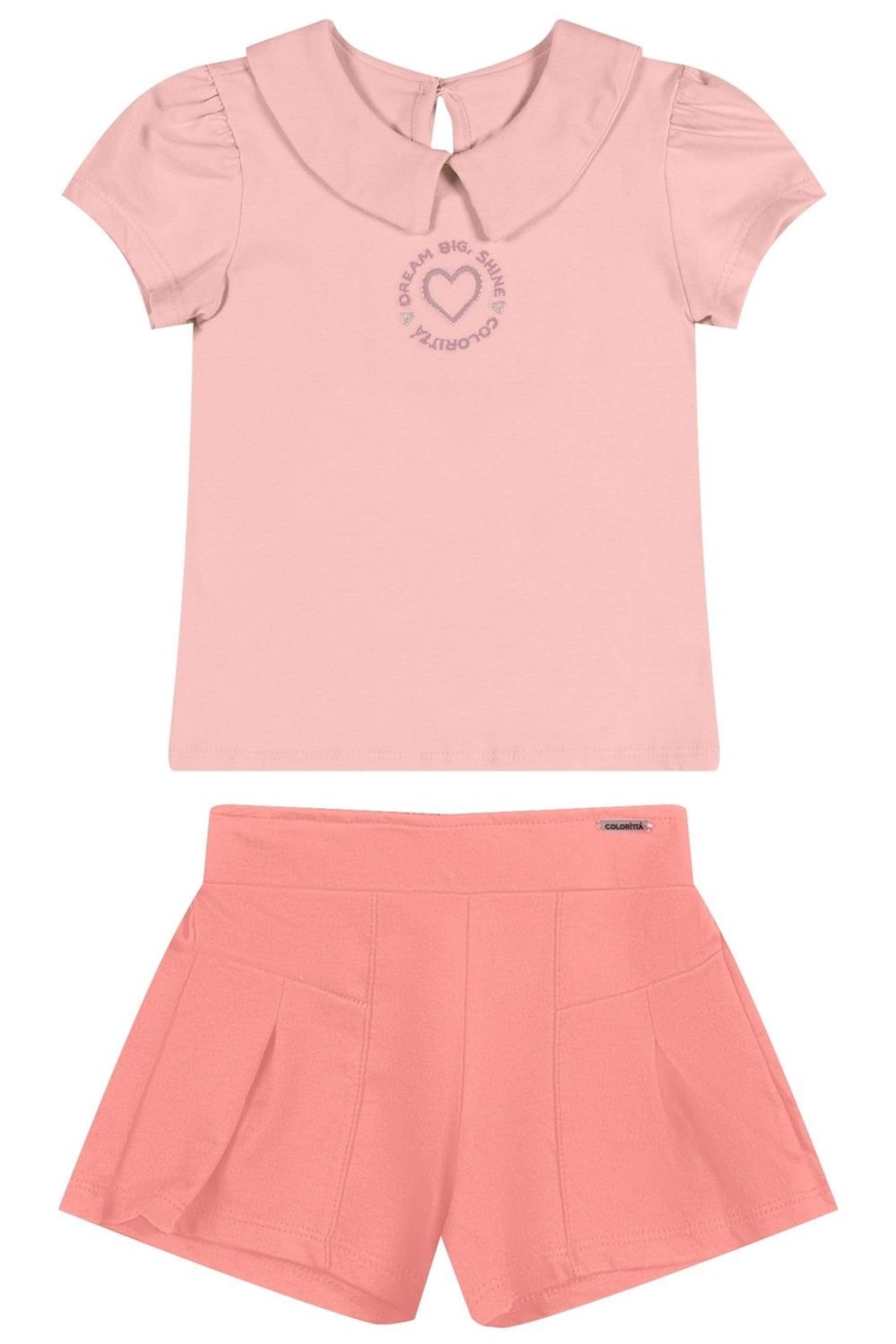 Infantil - Conjunto Menina Coração Gola Colorittá Rosa