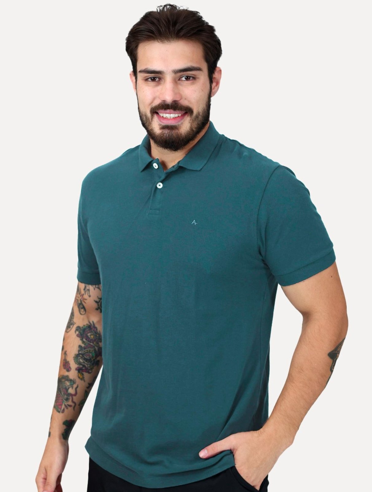 Polo Aramis Masculina Regular Basic Piquet Surton Mono Logo Azul Petróleo