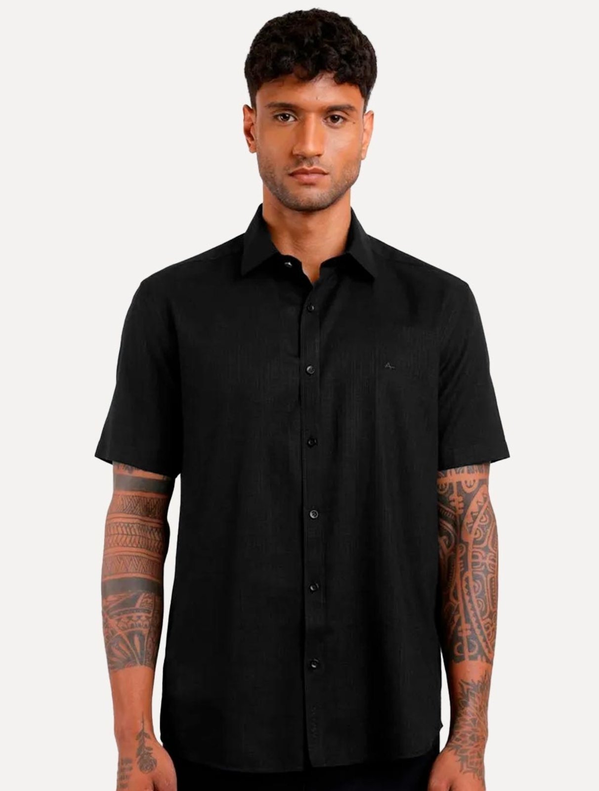 Camisa Aramis Masculina Manga Curta Tricoline Stretch Pocket Mono Preta