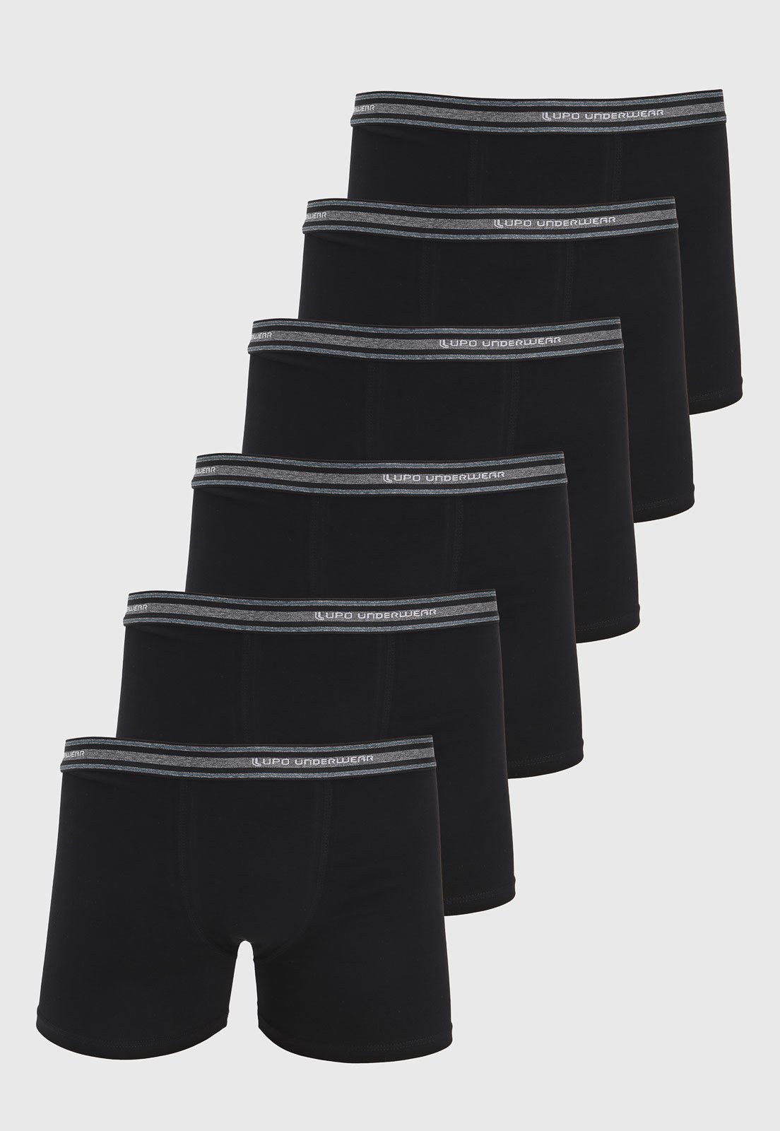 Kit 6pçs Cueca Lupo Boxer Logo Cós Preta