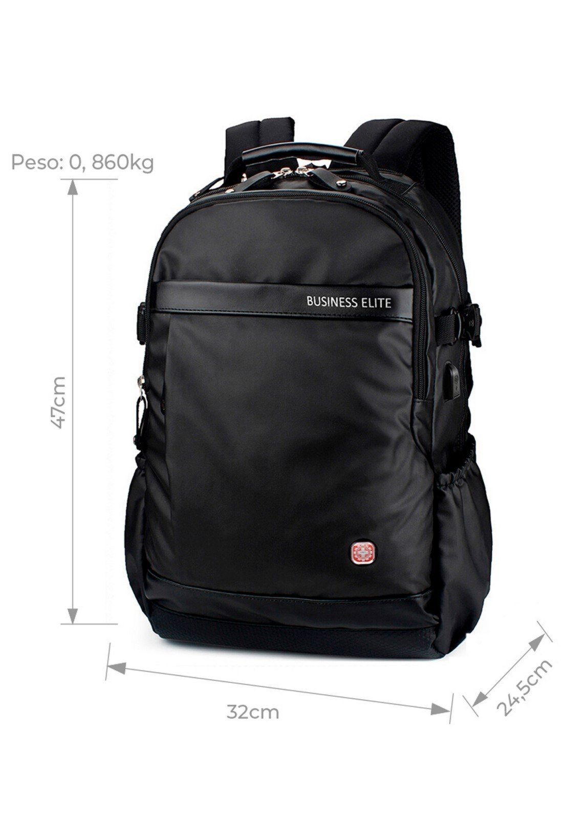 Vista 3 Mochila Masculina Cabo De Aço Executiva Viagem Grande Usb E Fecho De Segurança Embutido Crossgear Preta 01 preto Crossgear preto