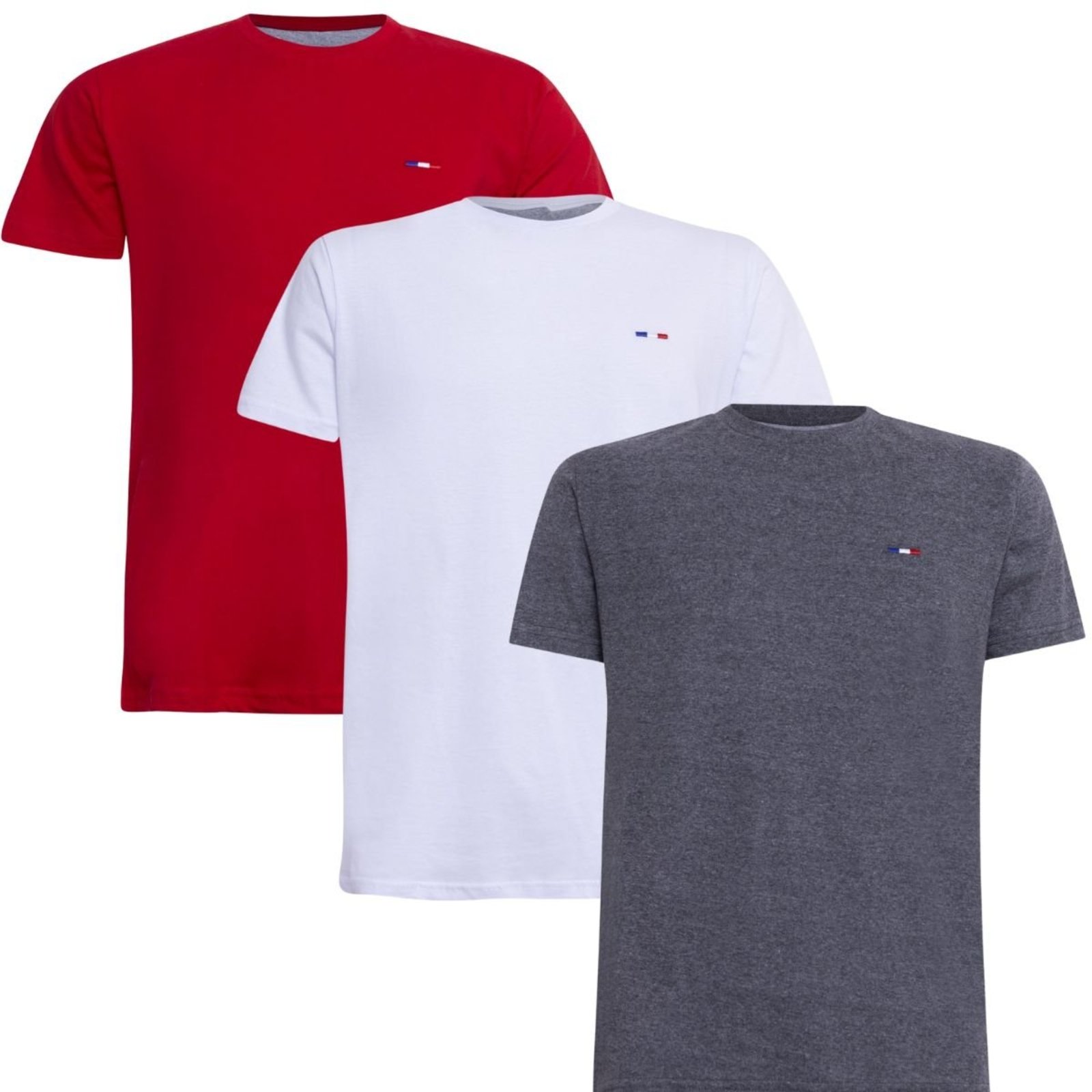 Kit 3 Camisetas Básicas Masculina em Algodão Premium Bordado França Multicolorido