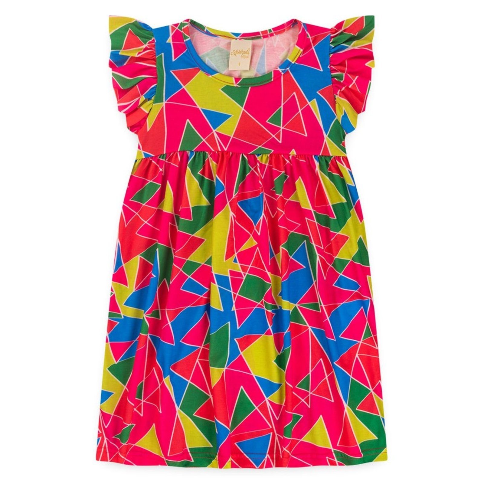 Vista 3 Infantil - Vestido Menina Cereja Com Manga Babado Geométrico Molekada rosa Molekada rosa