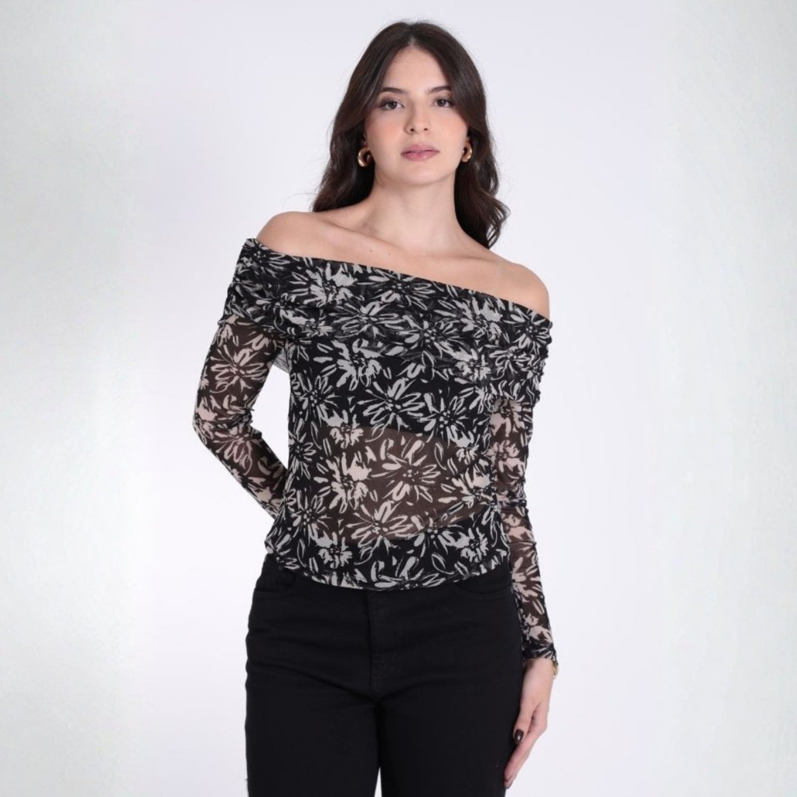 Blusa Ombro a Ombro Estampada Feminina Revanche Yumi