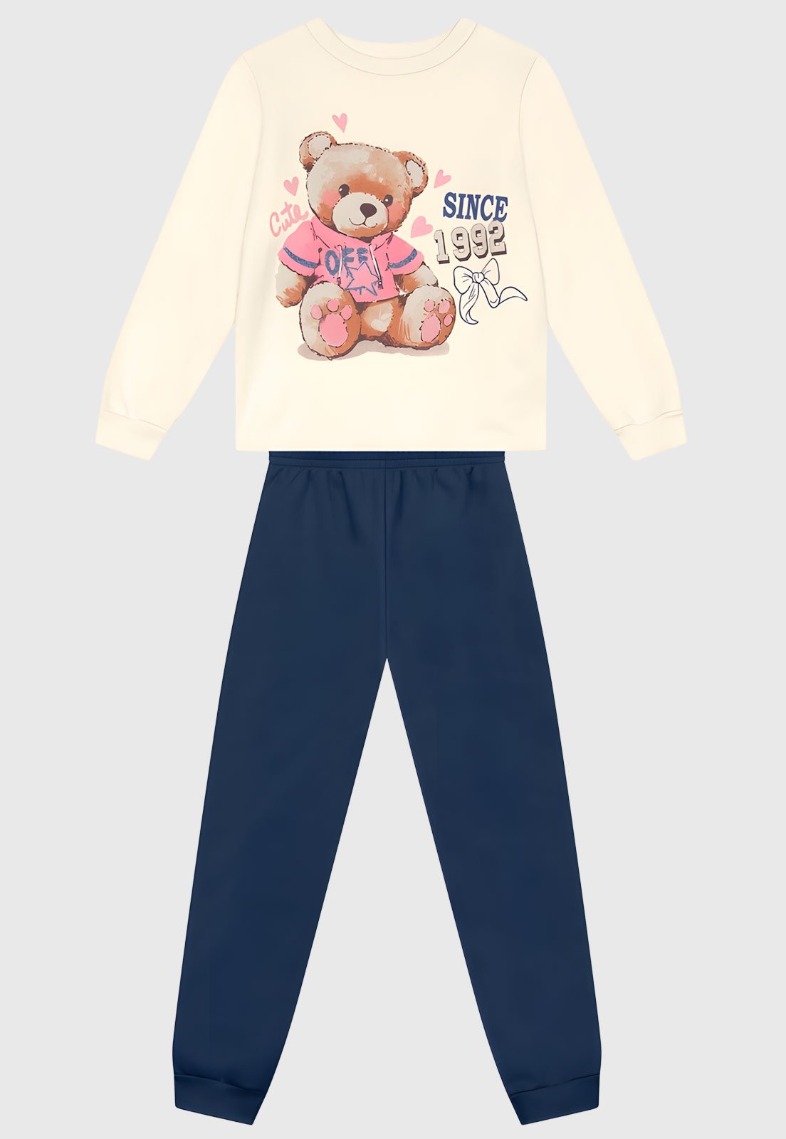 Infantil - Conjunto Brandili Blusa Manga Longa Urso Off White