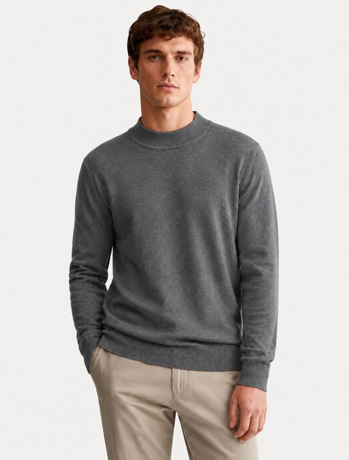 Suéter Dixen Masculino Tricot Basic Crewneck Cinza Escuro