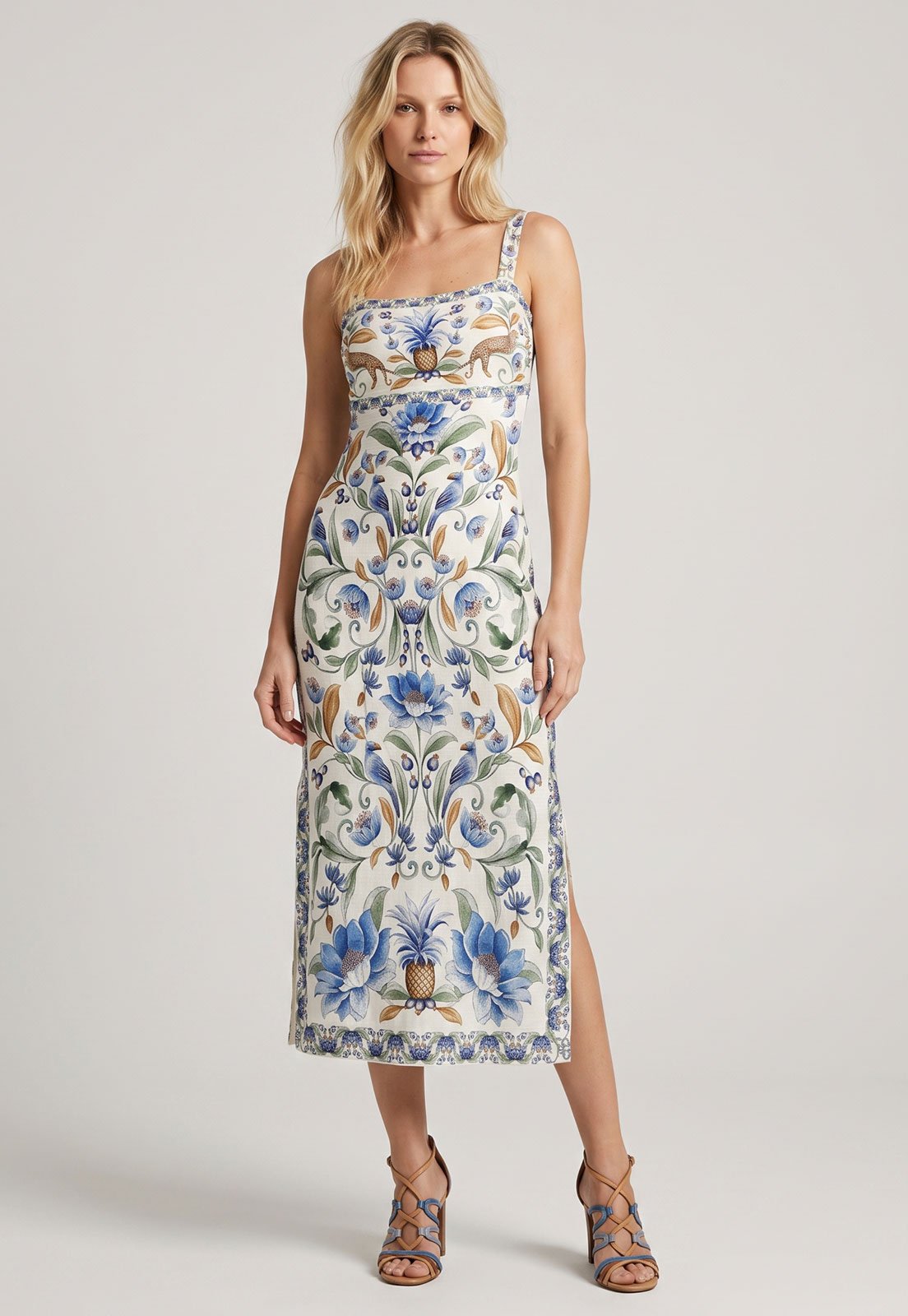 Vestido Feminino FARM Estampado Midi Branco
