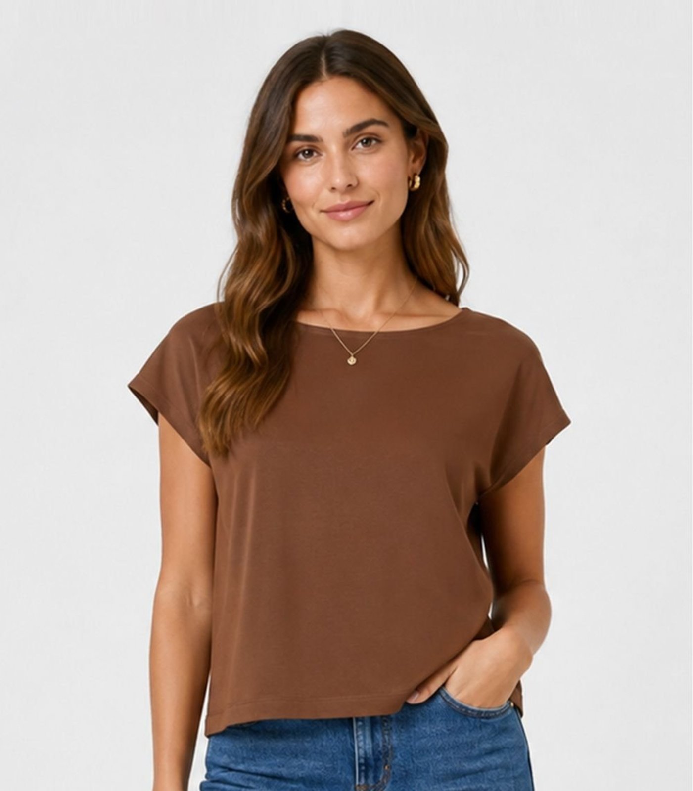 Blusa Feminina Básica Manga Ampla Infinita Cor Marrom