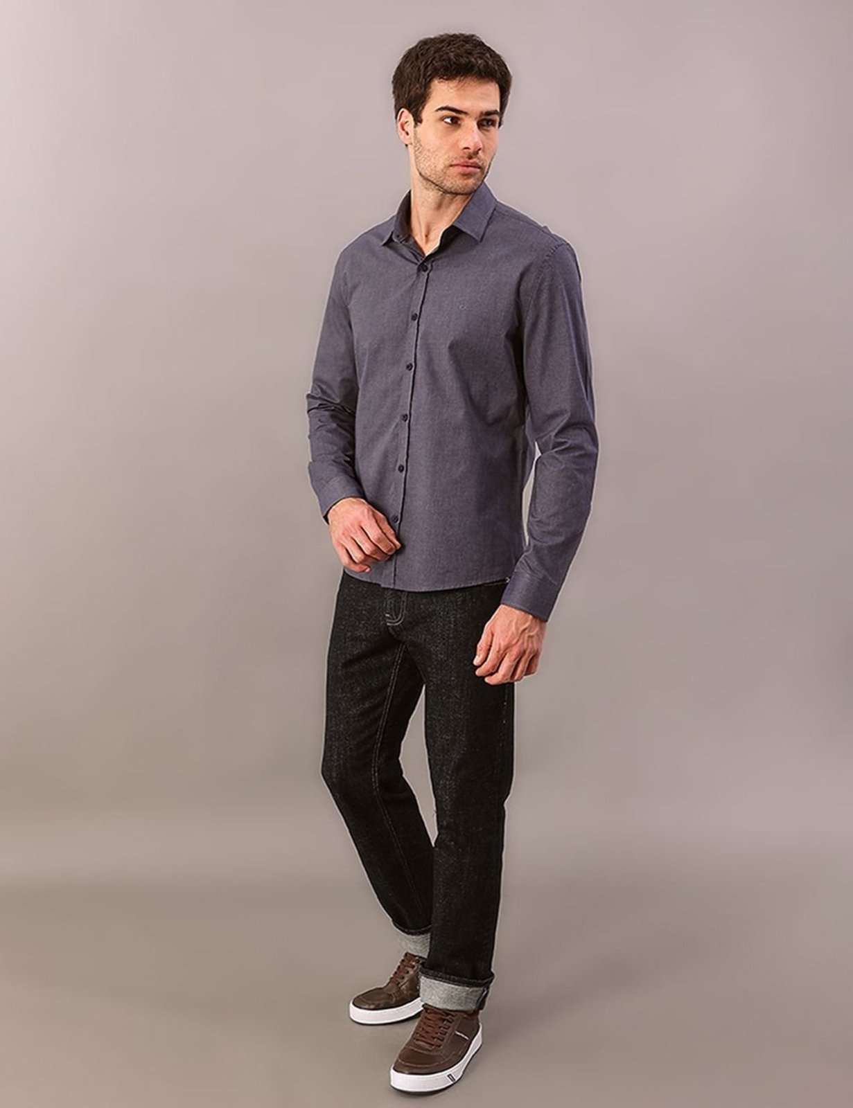 Camisa Manga Longa Masculino Slim Fil a Fil - Marinho Calvin Klein Jeans
