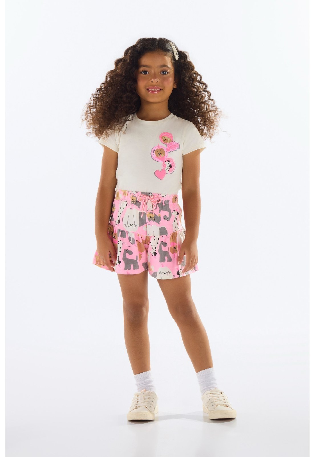 Infantil – Conjunto com Blusa e Short Menina Quimby Bege