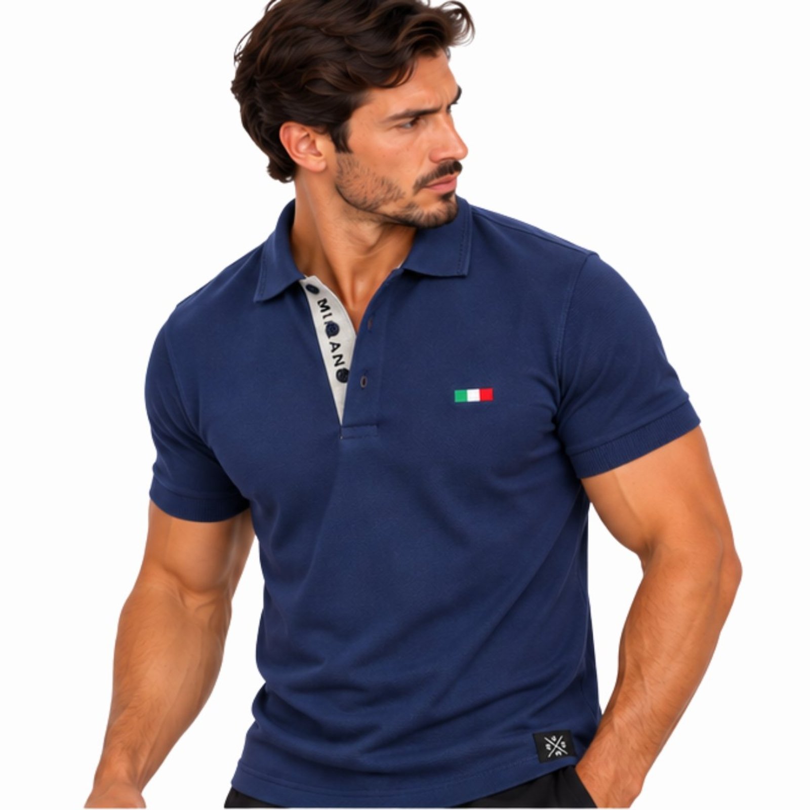 Camisa Polo Masculina FMF Bordado Itália Casual Premium Marinho