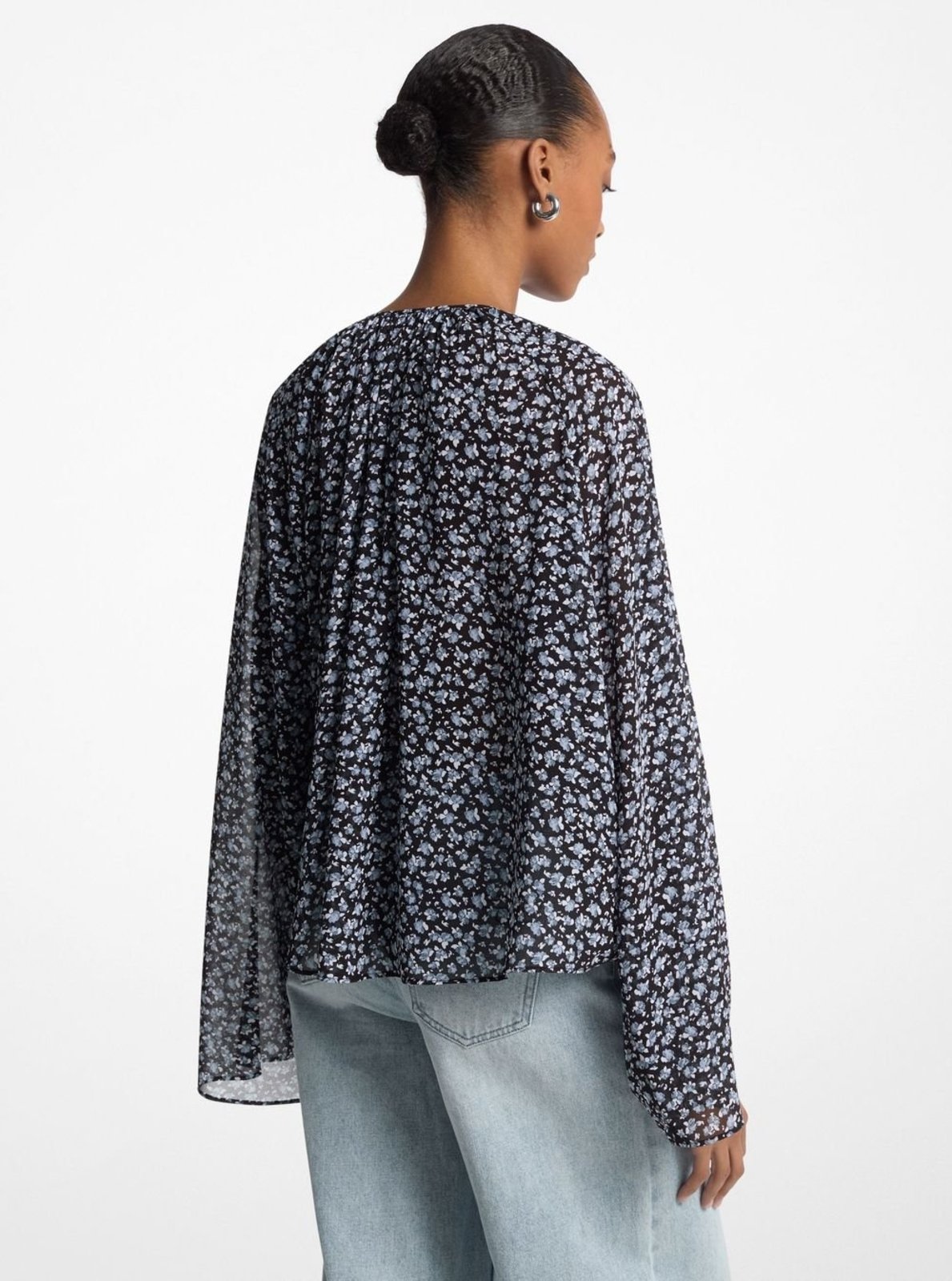 Vista 3 Blusa Floral Georgette Ms540r0h81424 Michael Kors azul Michael Kors azul