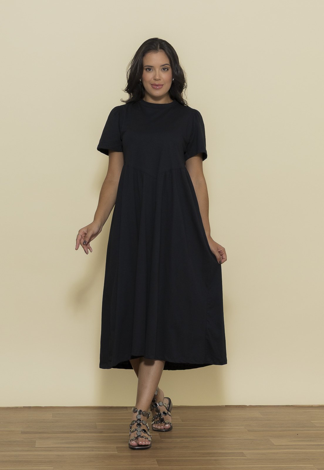 Vista 2 Vestido Aura Audrey Malha Lisa preto preto