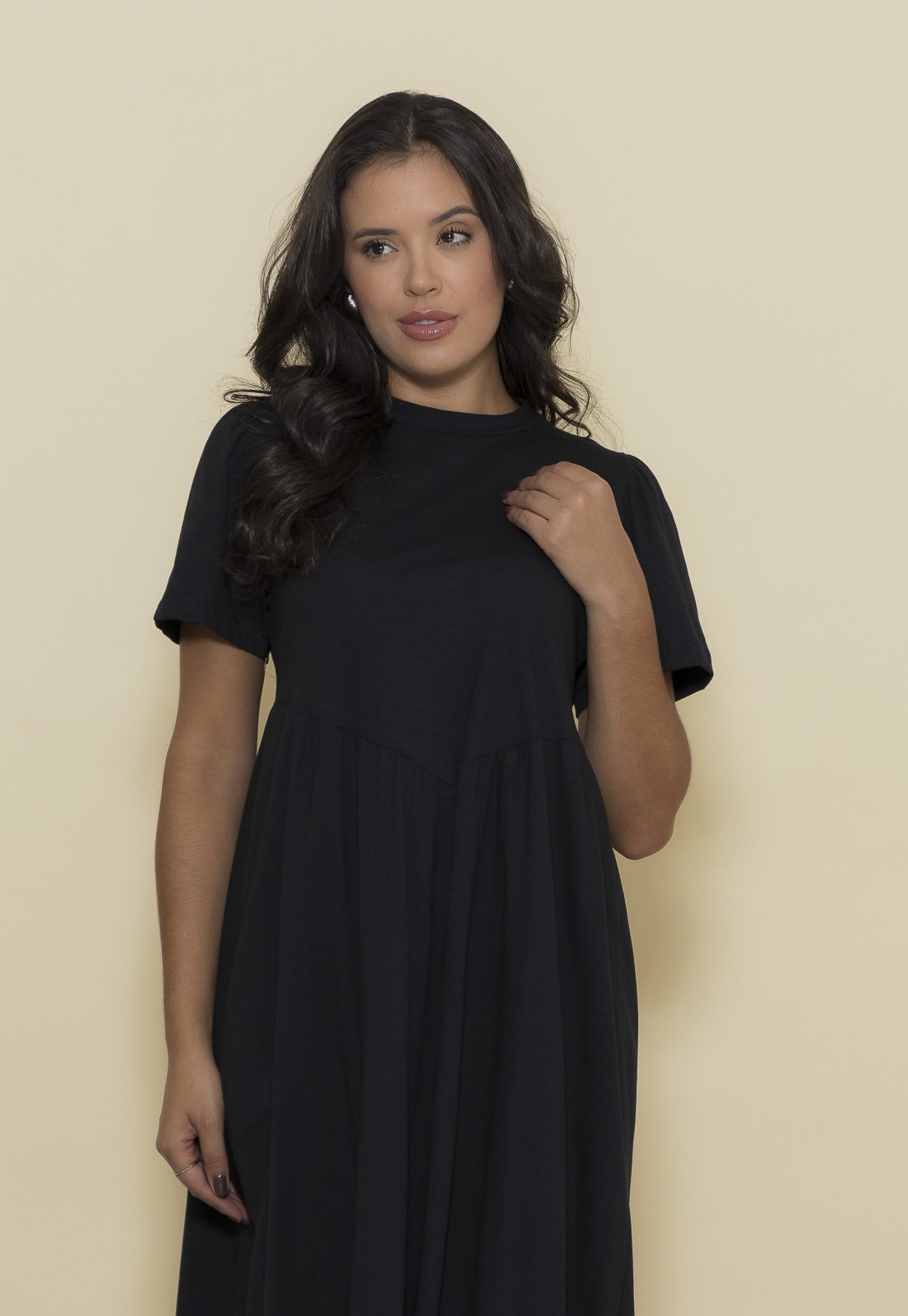 Vista 3 Vestido Aura Audrey Malha Lisa preto preto