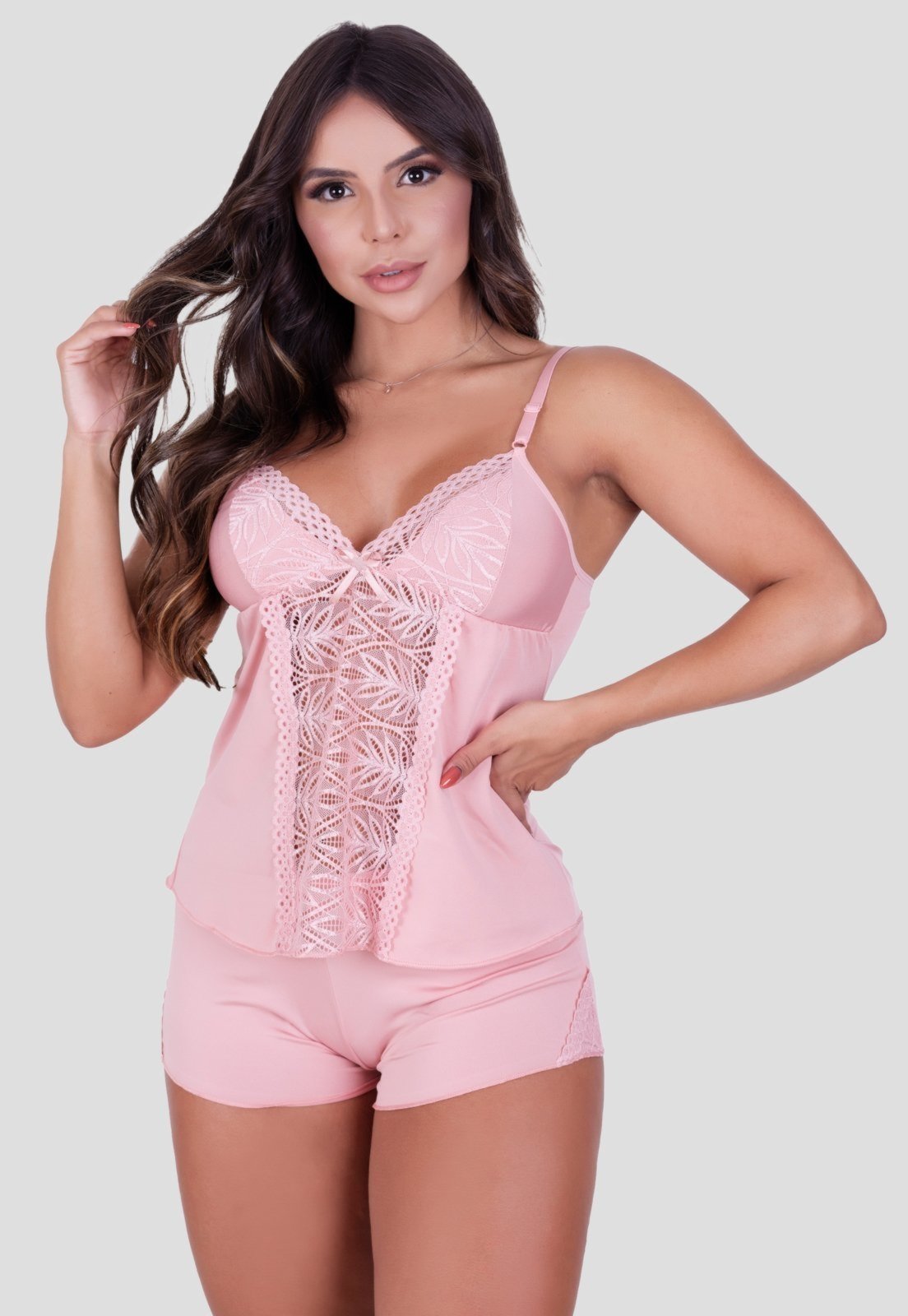 Baby Doll MdMix Alcinha Fina Detalhes Renda Pijama Verão Romance