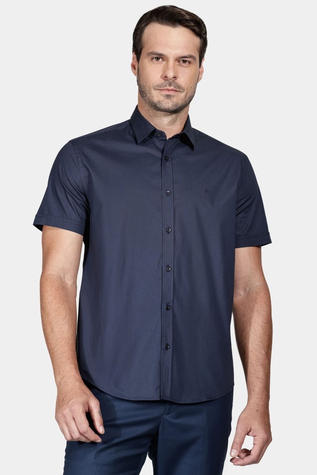 Camisa Aramis Slim Tricoline Stretch Liso Marinho