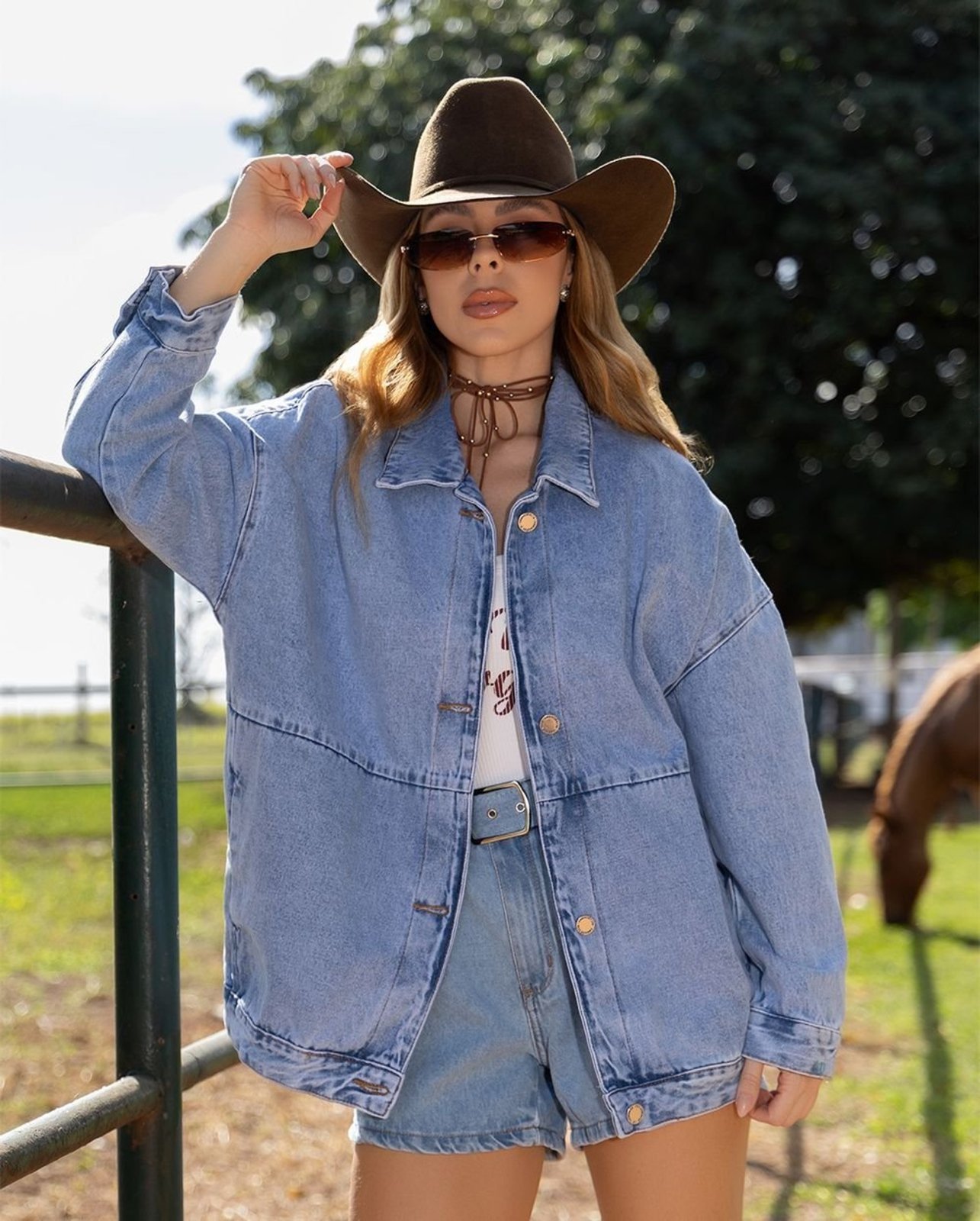 Jaqueta Jeans Feminina Oversize 25329 Sky Claro Consciência