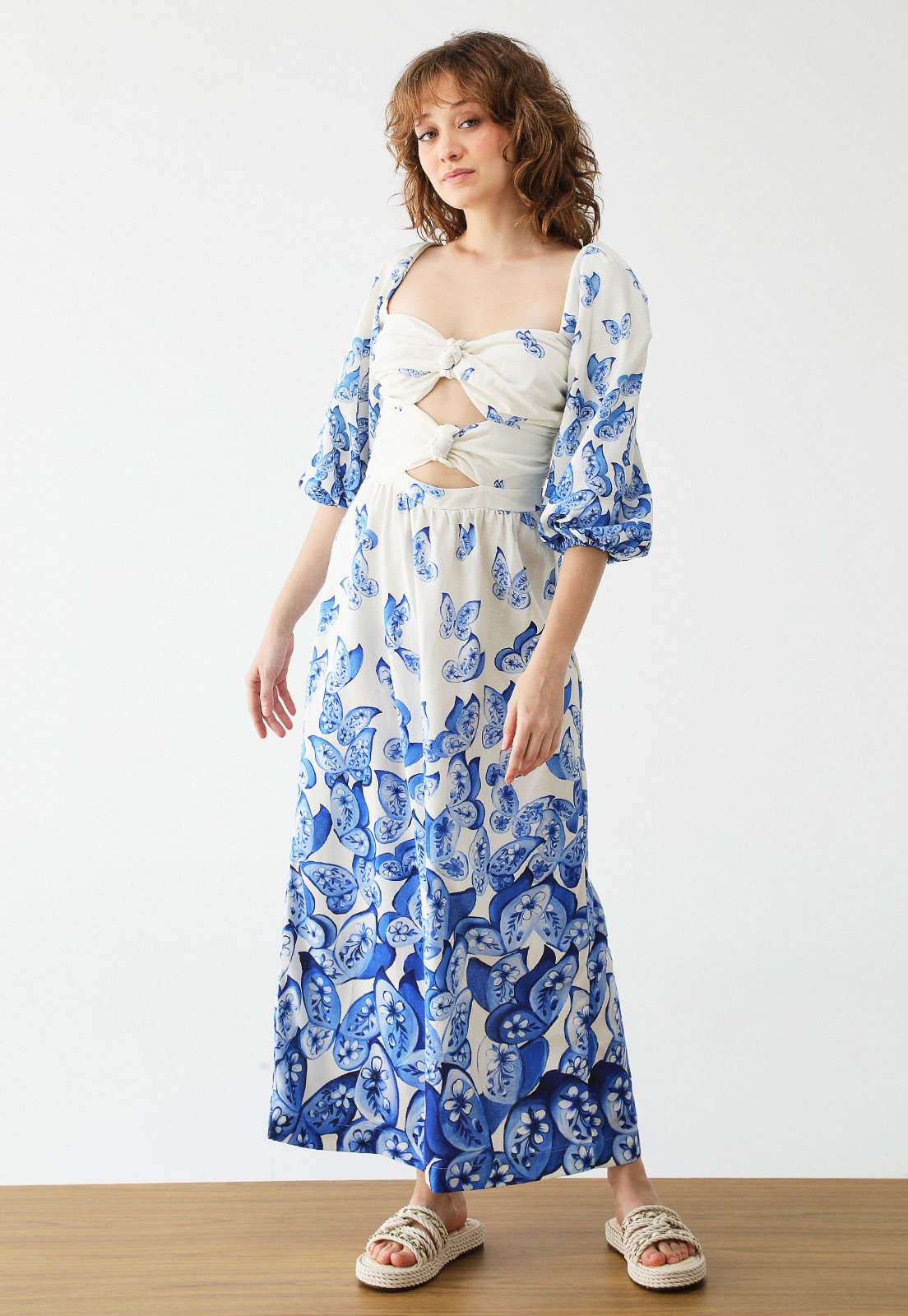 Vestido FARM Longo Voo de Porcelana Off-White