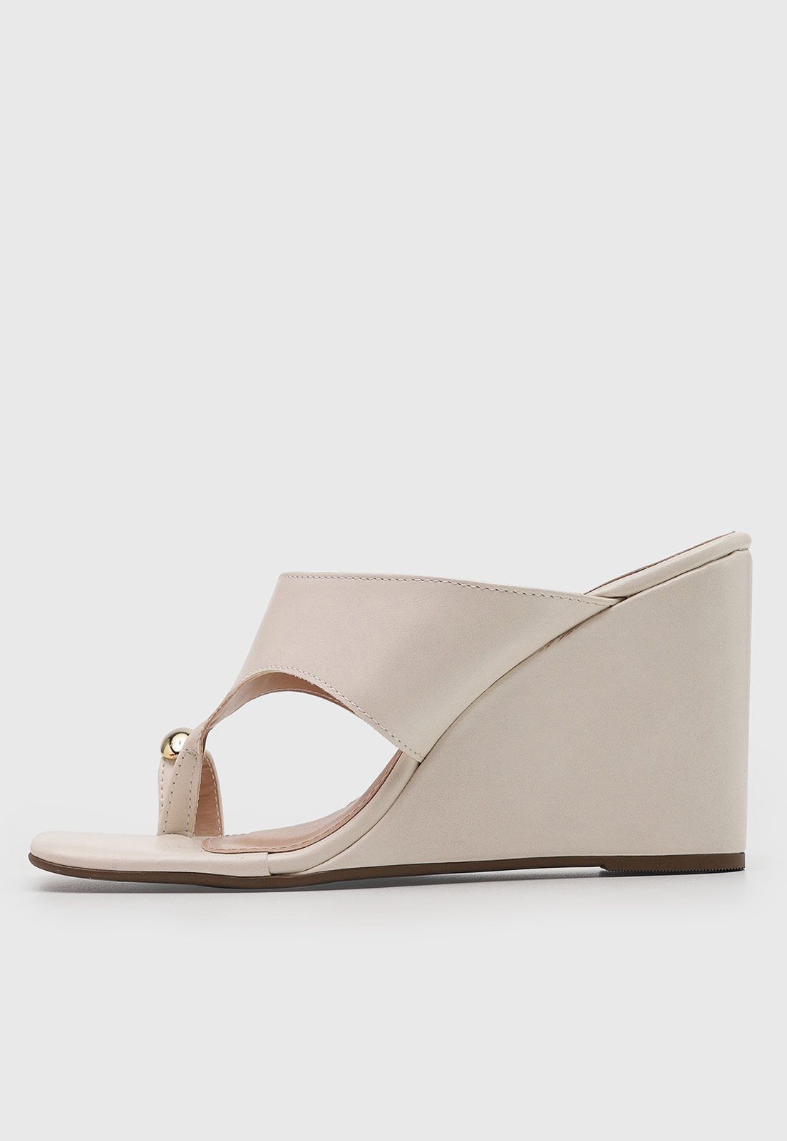 Vista 2 Sandália Feminina VIA UNO Salto Anabela Detalhe Metálico Off-White off-white white VIA UNO off-white white
