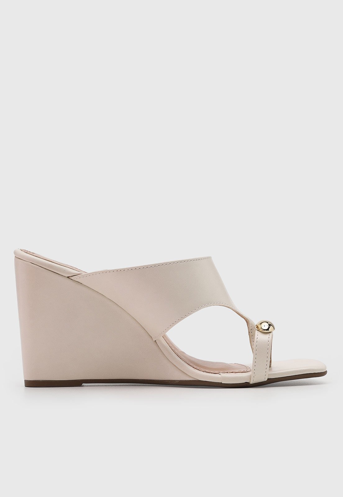 Vista 3 Sandália Feminina VIA UNO Salto Anabela Detalhe Metálico Off-White off-white white VIA UNO off-white white