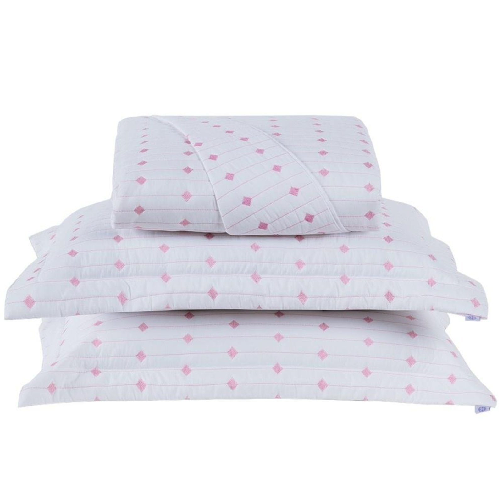Cobre Leito Casal Padrão Decor Bordado 200 Fios 3 Peças - Branco/Pink - Hipercal 100% Poliéster