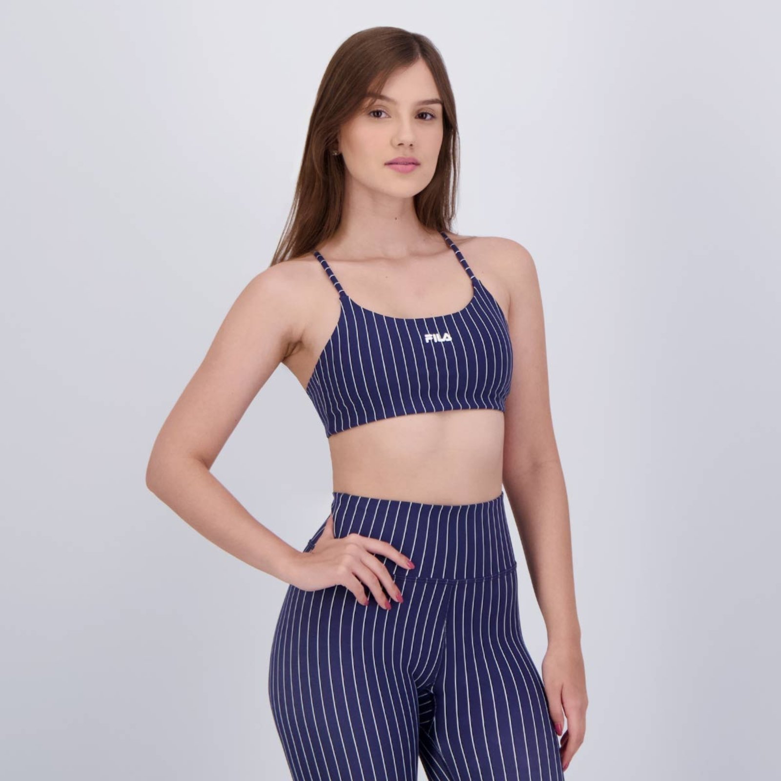 Vista 3 Top Fila Sports Pinstripes Flow Feminino azul marinho Fila azul marinho
