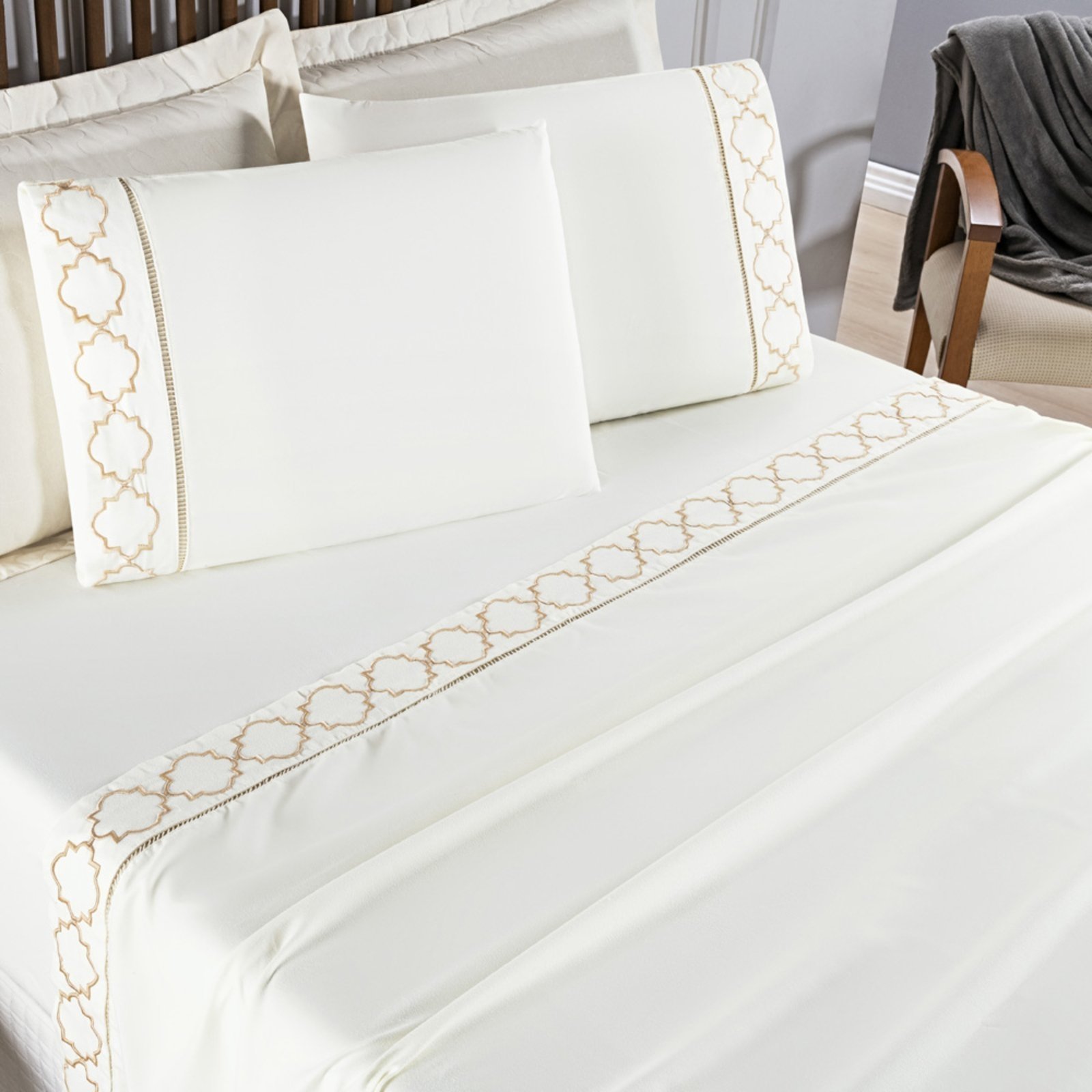 Jogo Cama Lençol Casa Scarpa Santoro King Micropercal 300 Fios 4 Peças - Palha